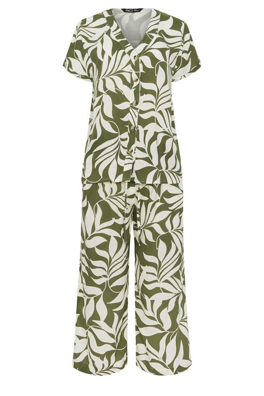 M&Co Khaki Green Leaf Print Blouse and Trousers Set | M&Co 5