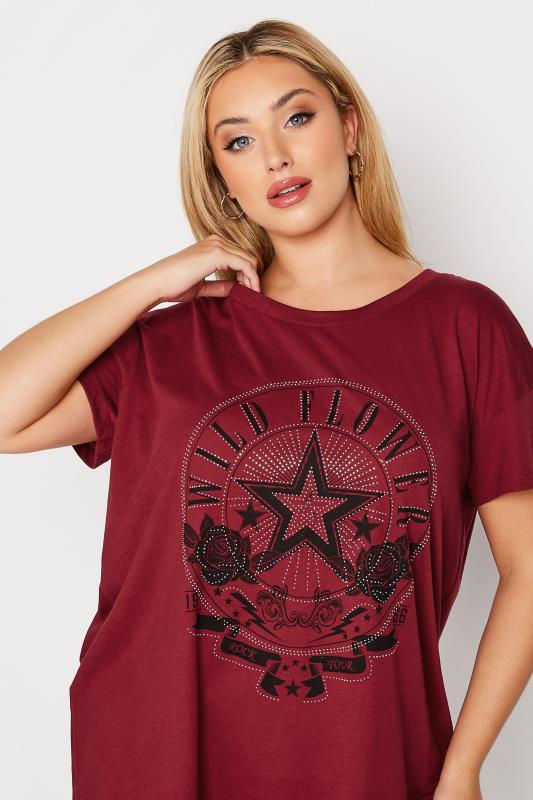 Plus Size Red Diamante 'Wildflower' Printed T-Shirt | Yours Clothing 4