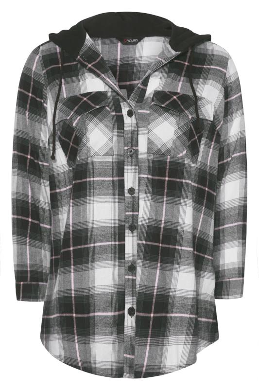 Plus Size Black & White Check Hooded Shirt | Yours Clothing 6
