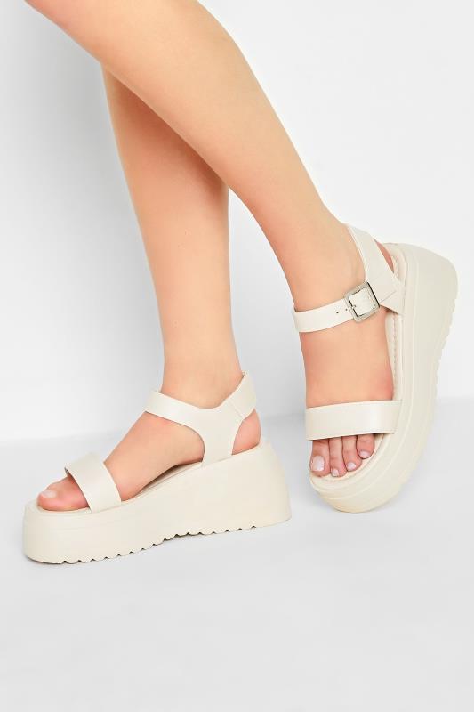 PixieGirl White Chunky Wedge Sandals In Standard Fit | PixieGirl 1