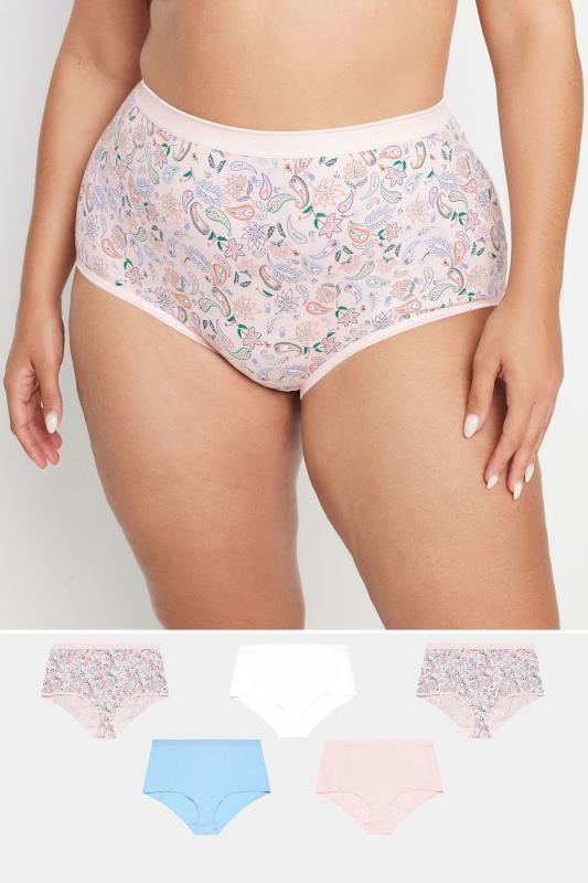 Plus Size  YOURS Curve 5 PACK Pink Paisley Print Full Briefs