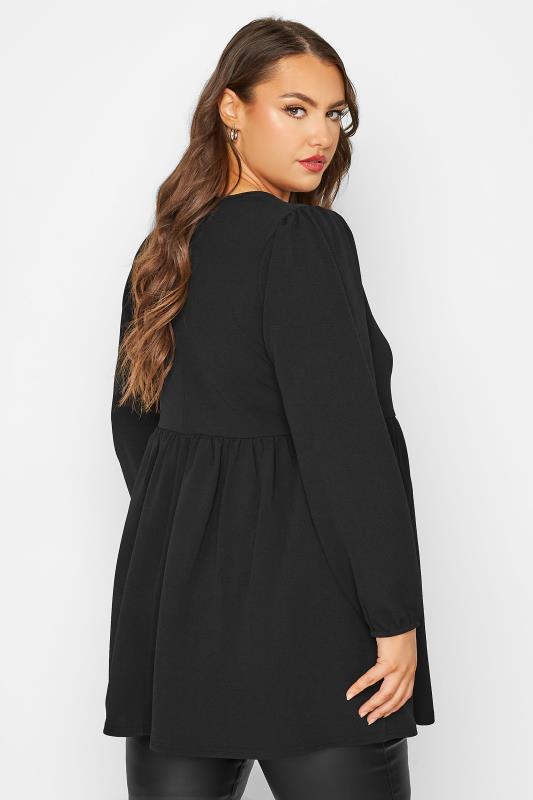 LIMITED COLLECTION Plus Size Black Hook & Eye Peplum Top | Yours Clothing 3