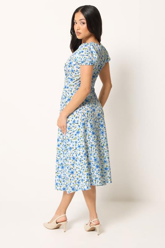 PixieGirl Petite Blue Floral Midi Dress | PixieGirl 2