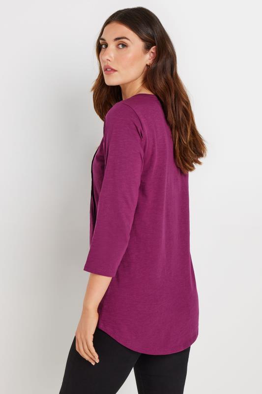 LTS Tall Dark Pink Cotton Henley Top | Long Tall Sally 3