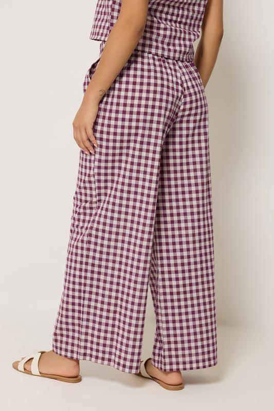 PixieGirl Petite Women's Set Burgundy Red Gingham Cotton Top & Wide Leg Trousers | PixieGirl 3