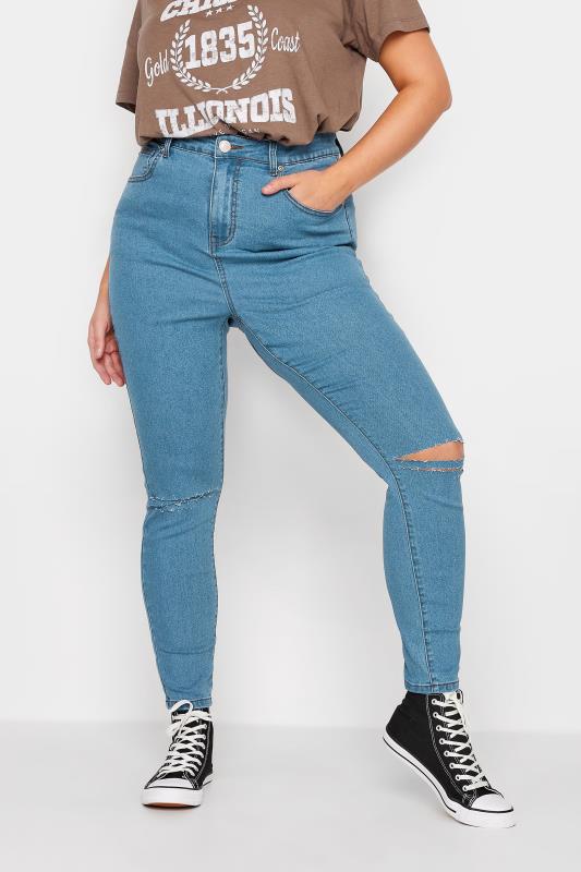 Plus Size Bleach Blue Ripped Skinny Stretch AVA Jeans | Yours Clothing 3