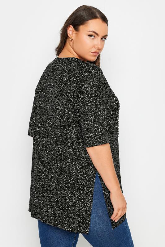 YOURS Plus Size Black Heart Sequin Embellished Top | Yours Clothing 3