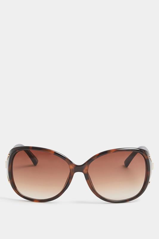 Brown Chain Oval Sunglasses | Yours Clothing 1