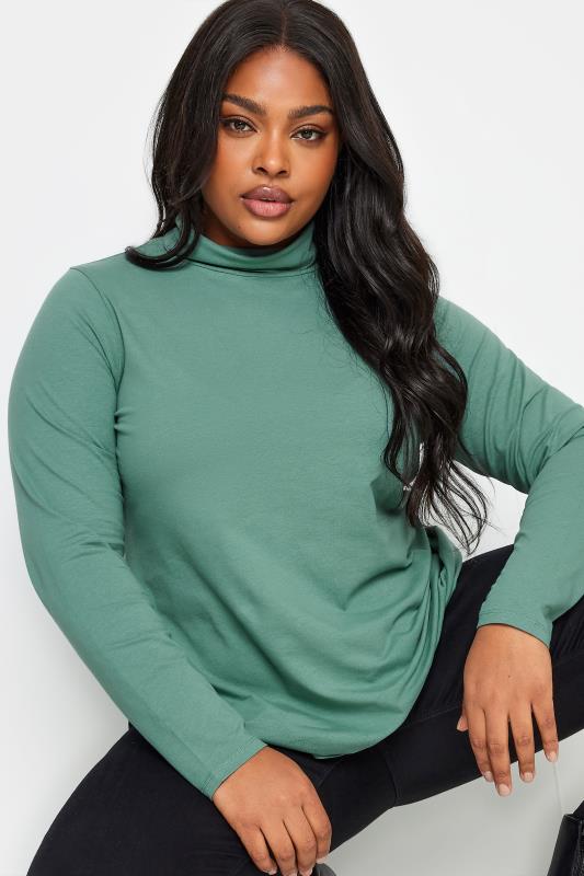 YOURS Plus Size Green Long Sleeve Turtle Neck Top | Yours Clothing 4