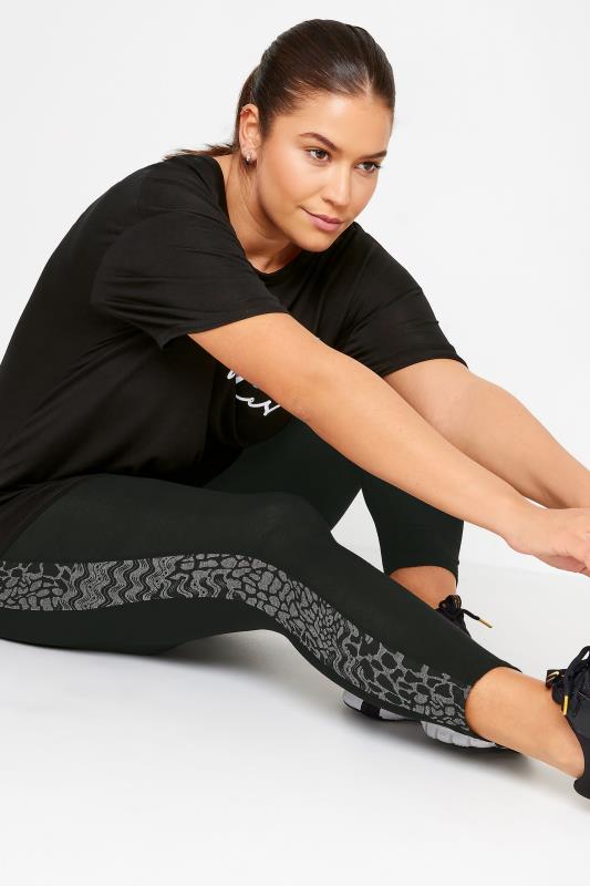 YOURS ACTIVE Plus Size Black Abstract Print Side Panel Leggings | Yours Clothing 5