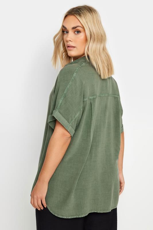 YOURS Plus Size Khaki Green Chambray Shirt | Yours Clothing 3