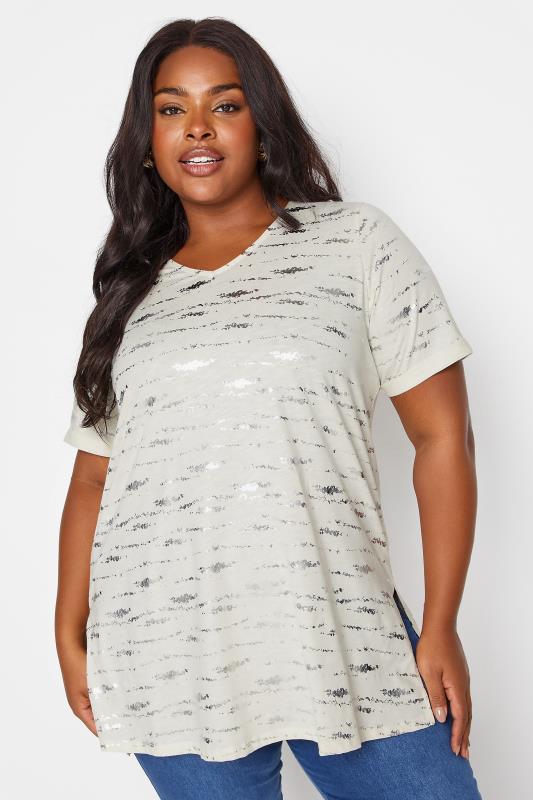 YOURS Plus Size White Foil Print Top | Yours Clothing 1