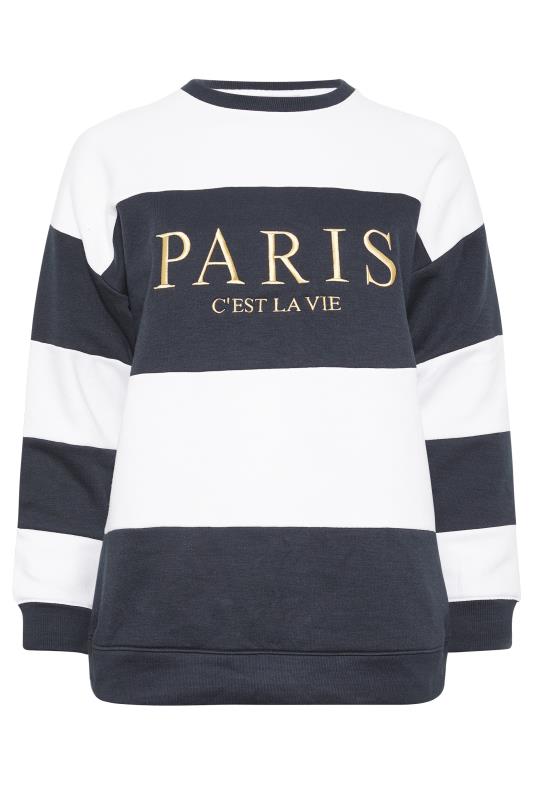 YOURS Plus Size Navy Blue 'Paris' Stripe Print Sweatshirt | Yours Clothing 5