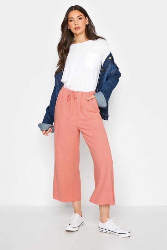 LTS Tall Coral Pink Linen Blend Cropped Trousers_B.jpg