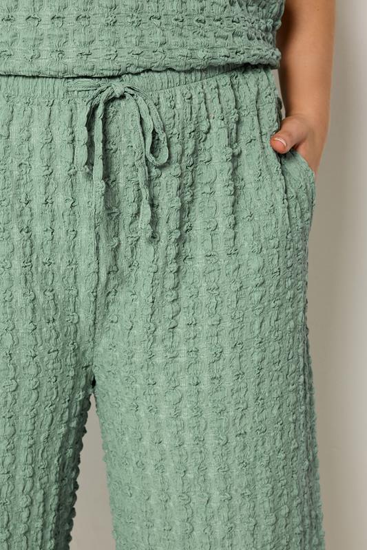 YOURS Plus Size Sage Green Bubble Textured Cropped Trousers | Yours Clothing 4
