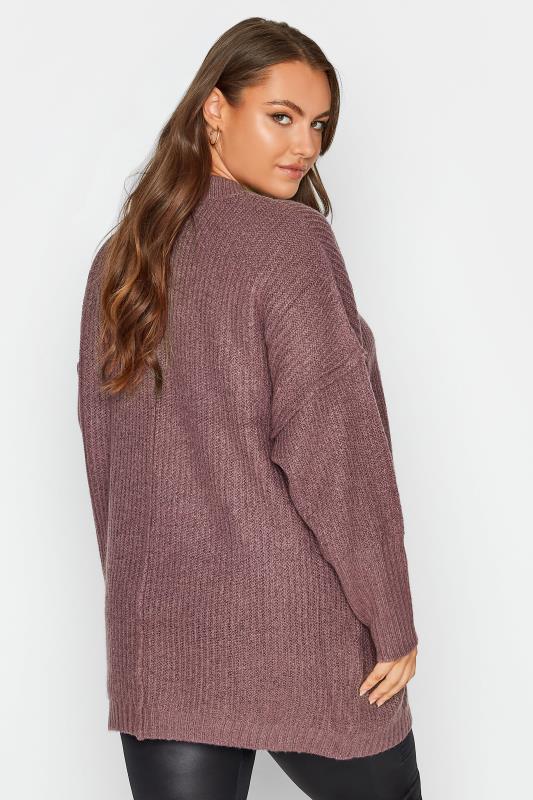 Plus Size Curve Purple Oversized Knitted Jumper | Yours Clothing 3