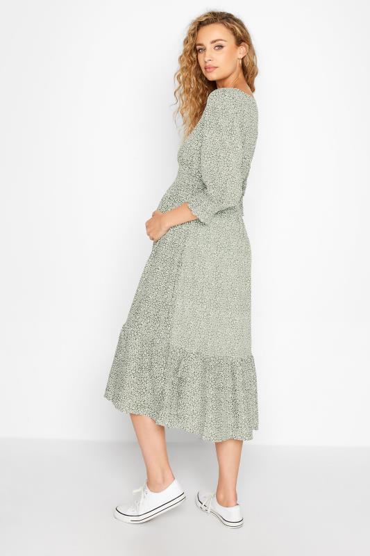 LTS Maternity Sage Green Ditsy V-Neck Button Tiered Midi Dress | Long Tall Sally 3