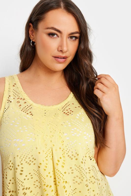 YOURS Plus Size Yellow Broderie Anglaise Swing Vest Top | Yours Clothing 4