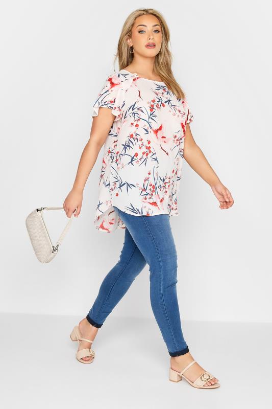 Plus Size White Floral Frill Shoulder Top | Yours Clothing 2
