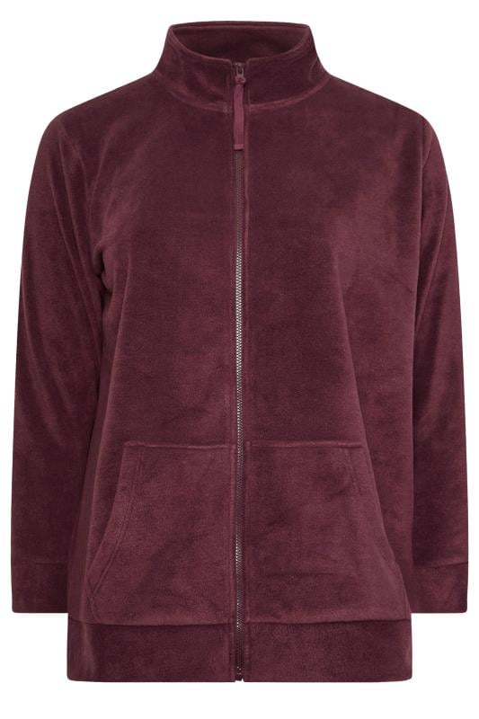 YOURS Curve Burgundy Red Zip Fleece Jacket | Yours Clothing 5