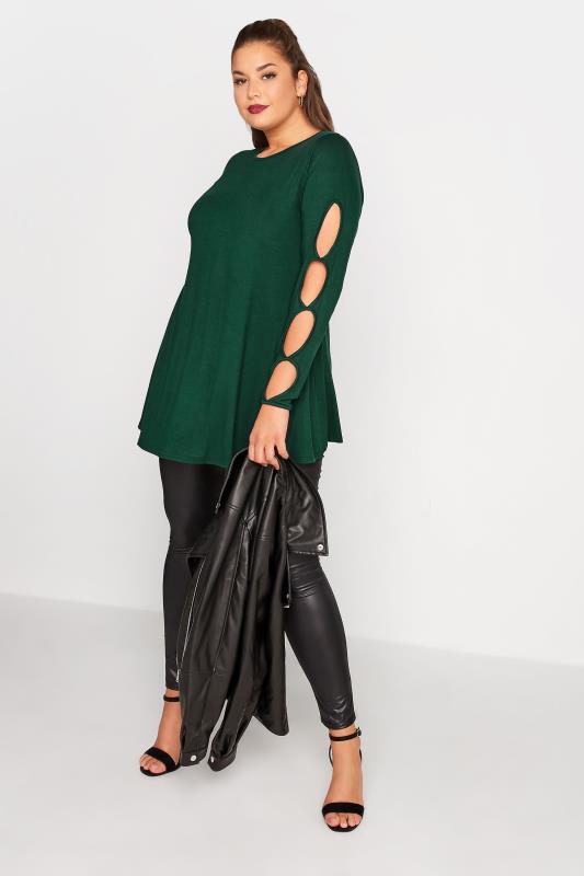 LIMITED COLLECTION Curve Forest Green Cut Out Sleeve Top 2