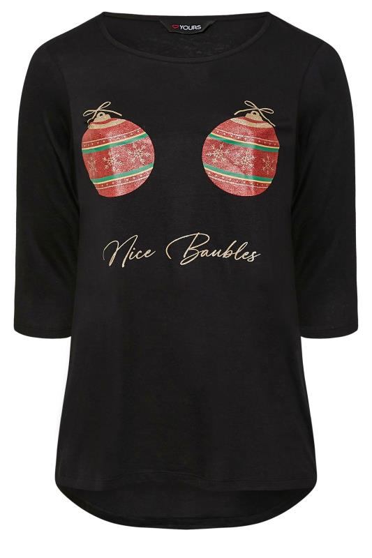 Plus Size Black 'Nice Baubles' Christmas Slogan T-shirt | Yours Clothing 6