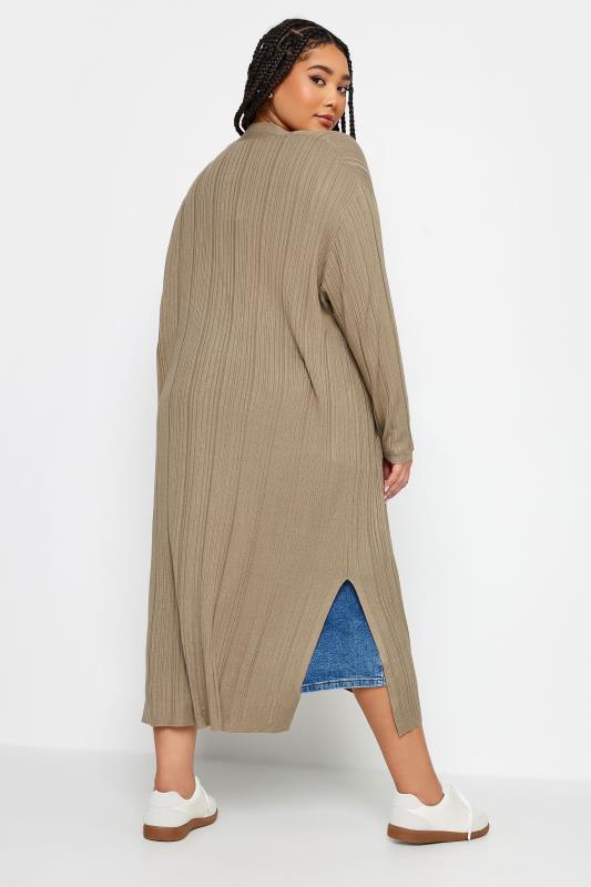 YOURS Plus Size Beige Brown Longline Ribbed Cardigan | Yours Clothing 3