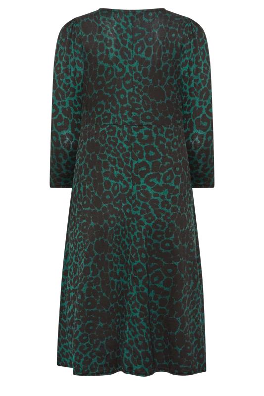 Petite Womens Dark Green Leopard Print Midi Dress | PixieGirl 7