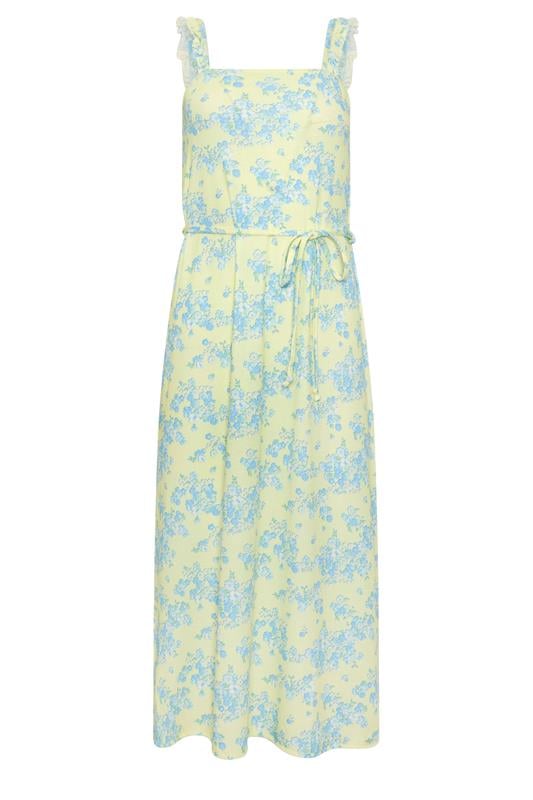 PixieGirl Petite Women's Yellow Floral Belted Midi Dress | PixieGirl 5