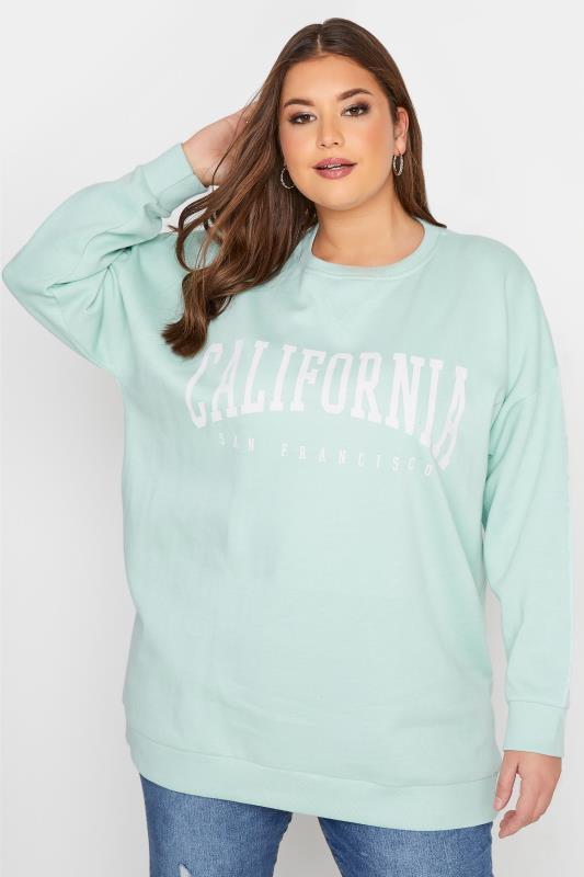  dla puszystych Curve Mint Green 'California' Slogan Sweatshirt