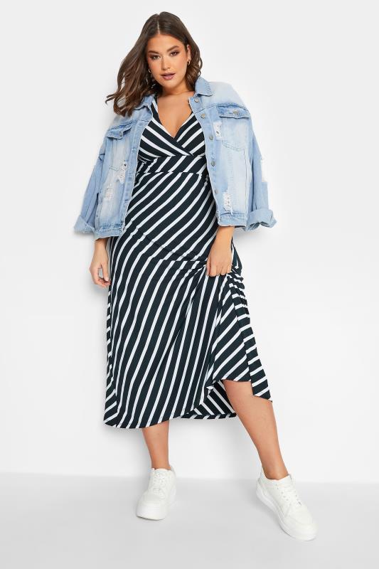 YOURS Plus Size Navy Blue Stripe Print Swing Dress | Yours Clothing 2
