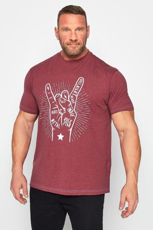 KAM Big & Tall Burgundy Red Rock Star Print T-Shirt | BadRhino 1