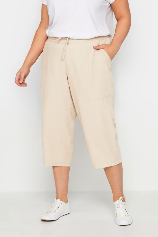  Grande Taille Evans Beige Brown Elasticated Waist Cropped Trousers