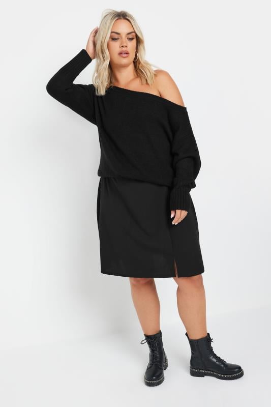 YOURS Plus Size Black Side Split Mini Skirt | Yours Clothing  3