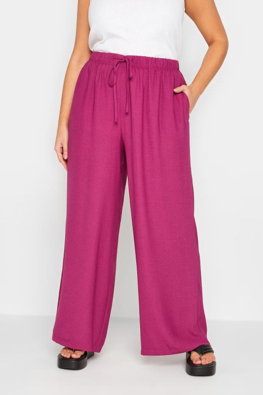 YOURS Plus Size Pink Washed Twill Wide Leg Trousers | Yours Clothing 1