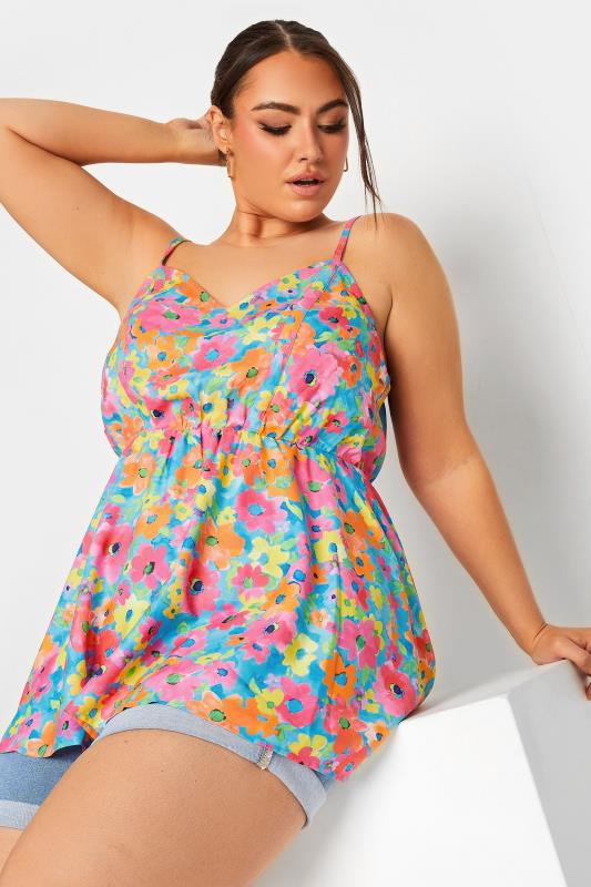 LIMITED COLLECTION Plus Size Blue Floral Print Cami Top | Yours Clothing 1
