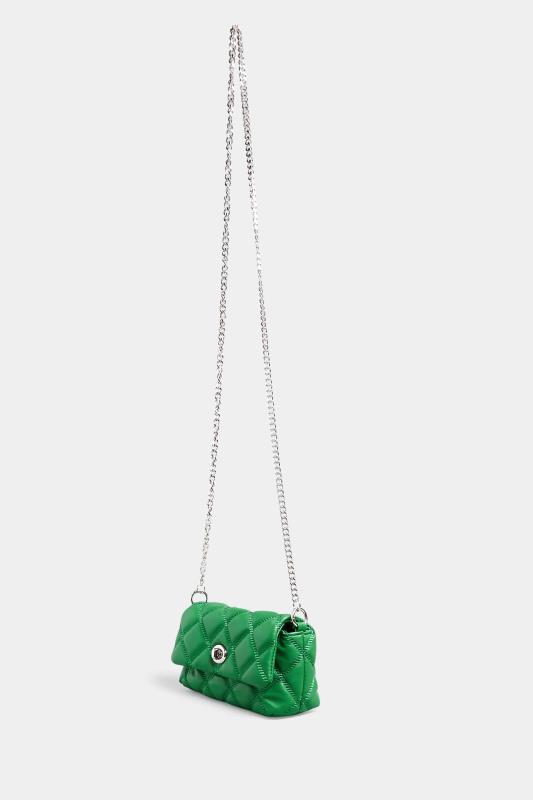 Green Quilted Diamante Strap Cross Body Bag | Yours Clothing 3