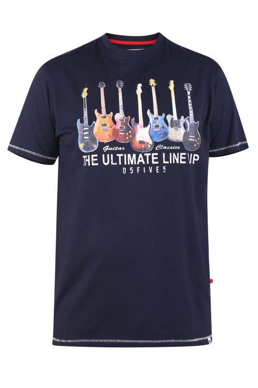 D555 Big & Tall Navy Blue 'Ultimate Line Up' Guitar Print T-Shirt 2