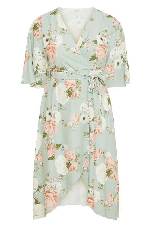 YOURS LONDON Curve Sage Green Floral Wrap Dress_F.jpg