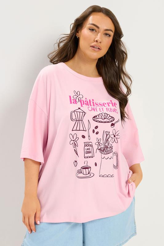  YOURS camiseta rosa con estampado «La Patisserie»