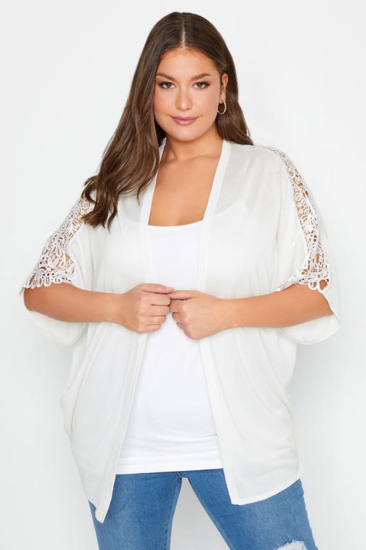 Plus Size  Curve White Lace Sleeve Kimono Cardigan