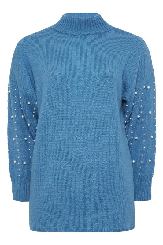 YOURS LUXURY Plus Size Blue Pearl Embellished Batwing Jumper | Yours Clothing 7