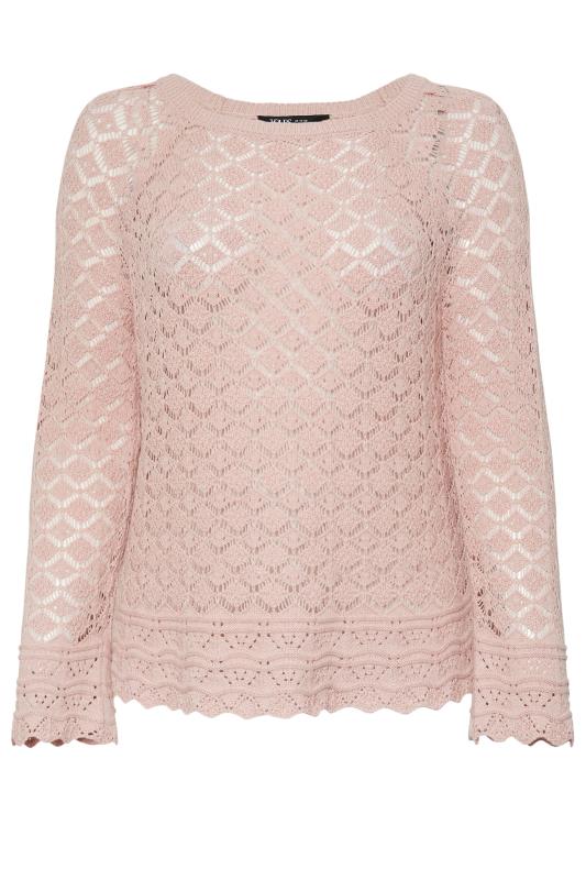 YOURS Plus Size Pink Crochet Detail Jumper | Yours Clothing 5