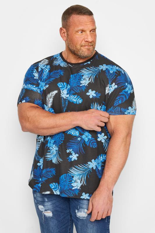 Men's  BadRhino Big & Tall Black & Blue Hawaiian Print T-Shirt