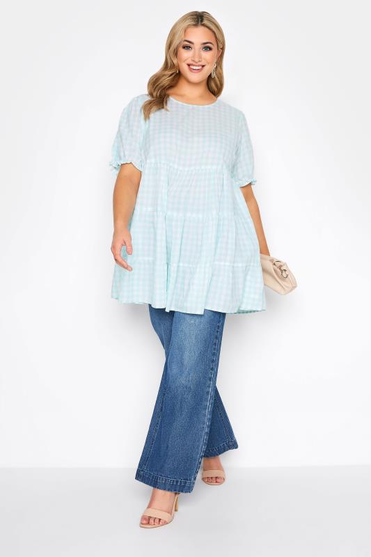 LIMITED COLLECTION Curve Mint Green Gingham Tiered Tunic Top 2