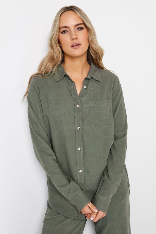 LTS Tall Womens Khaki Green Linen Shirt | Long Tall Sally 1