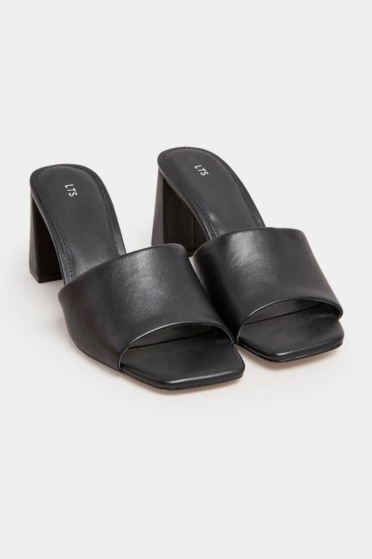 LTS Black Faux Leather Block Heel Mules In Standard Fit | Long Tall Sally 2
