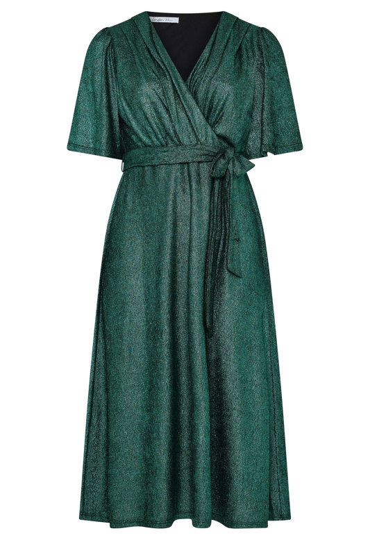Yours London Women's Plus Size Green Metallic Wrap Dress Size 18