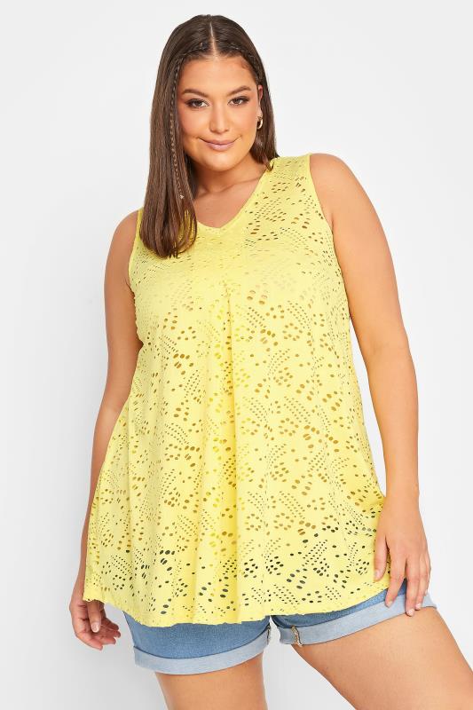 Plus Size  YOURS Curve Yellow Broderie Swing Vest