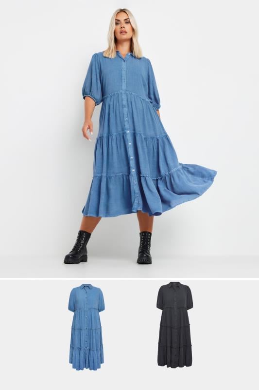  Grande Taille YOURS Curve 2 PACK Blue & Black Wash Chambray Dress